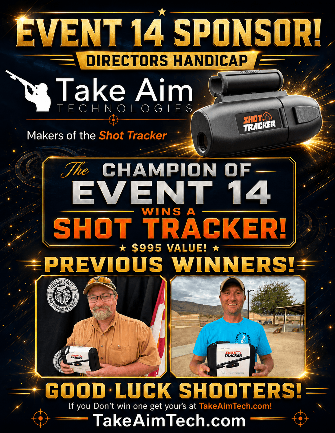 Take Aim Tech / Shot Tracker — full sponsor ad for Director's Handicap
